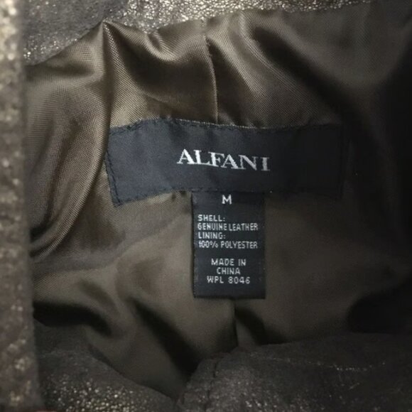 😊Alfani Leather Coat Brown Bronze Lined Jacket Zip Sleeves Pockets Womens Sz M - Picture 7 of 15